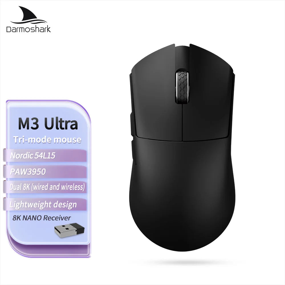 Darmoshark M3 Gaming Mouse Dual Mode 8K Wireless Tri-Mode PAW3395 Big Hand Macro Game Mouse 26000 DPI Lightweight Mice