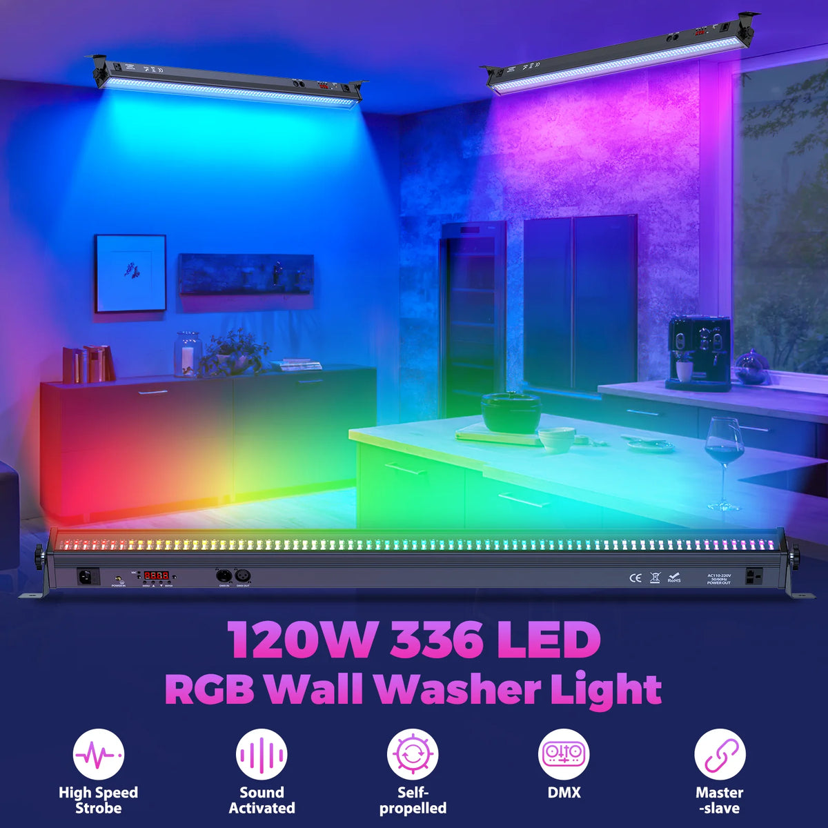 U'King 1/2Pcs 120W Wall Wash Light Bar RGB 336 LEDs Stage Lights 7000lm Wallwasher Lights For Home Nightclub Wedding Party Show