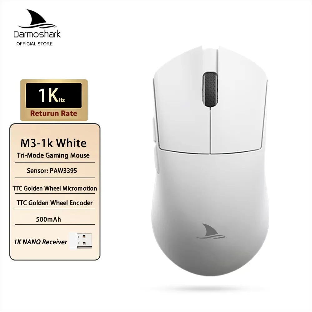 Darmoshark M3 Gaming Mouse Dual Mode 8K Wireless Tri-Mode PAW3395 Big Hand Macro Game Mouse 26000 DPI Lightweight Mice