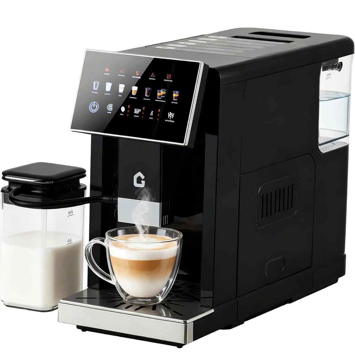 3rd-Gen Espresso Coffee Maker with Milk Frother - Removable Brewer & Grinder, Adjustable Coarseness/Flavor, Detachable Milk Tank