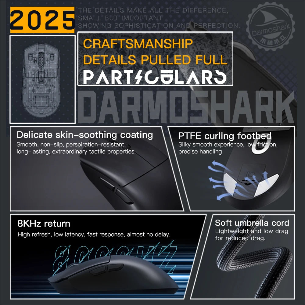 Darmoshark M3 Gaming Mouse Dual Mode 8K Wireless Tri-Mode PAW3395 Big Hand Macro Game Mouse 26000 DPI Lightweight Mice