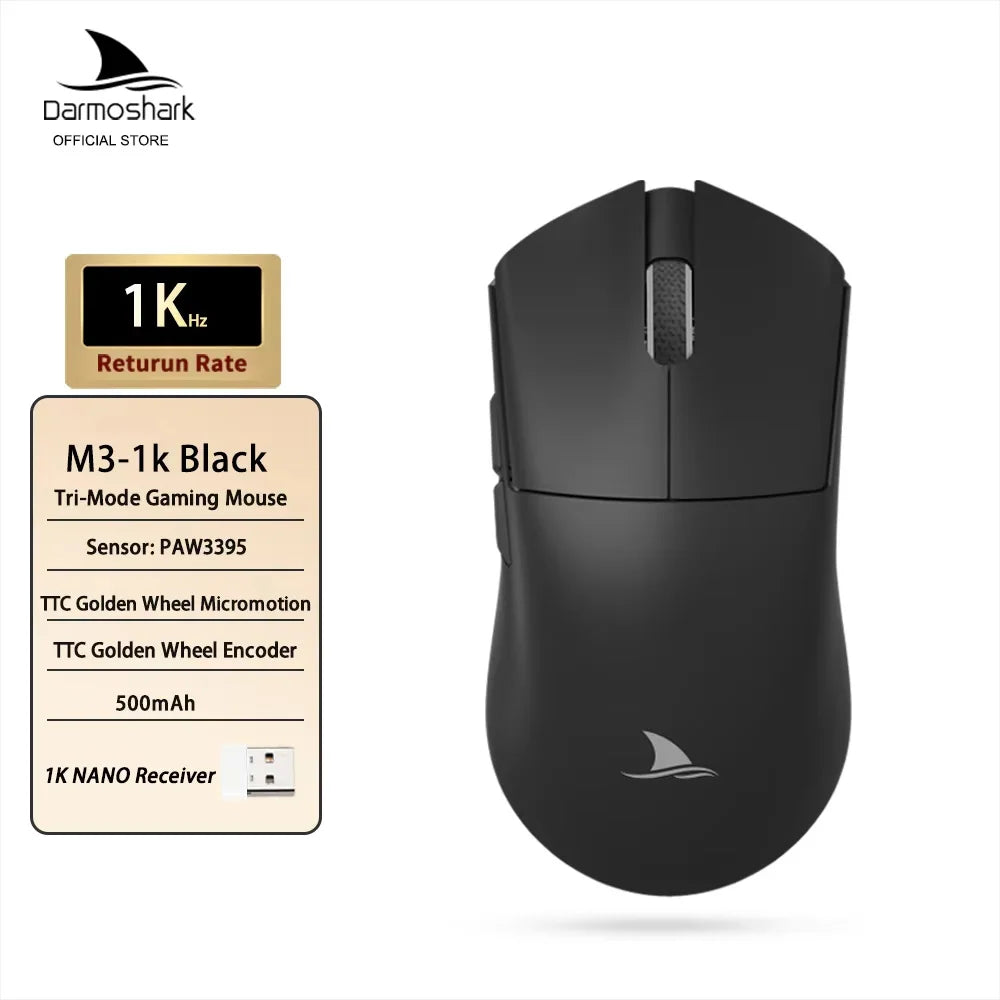 Darmoshark M3 Gaming Mouse Dual Mode 8K Wireless Tri-Mode PAW3395 Big Hand Macro Game Mouse 26000 DPI Lightweight Mice