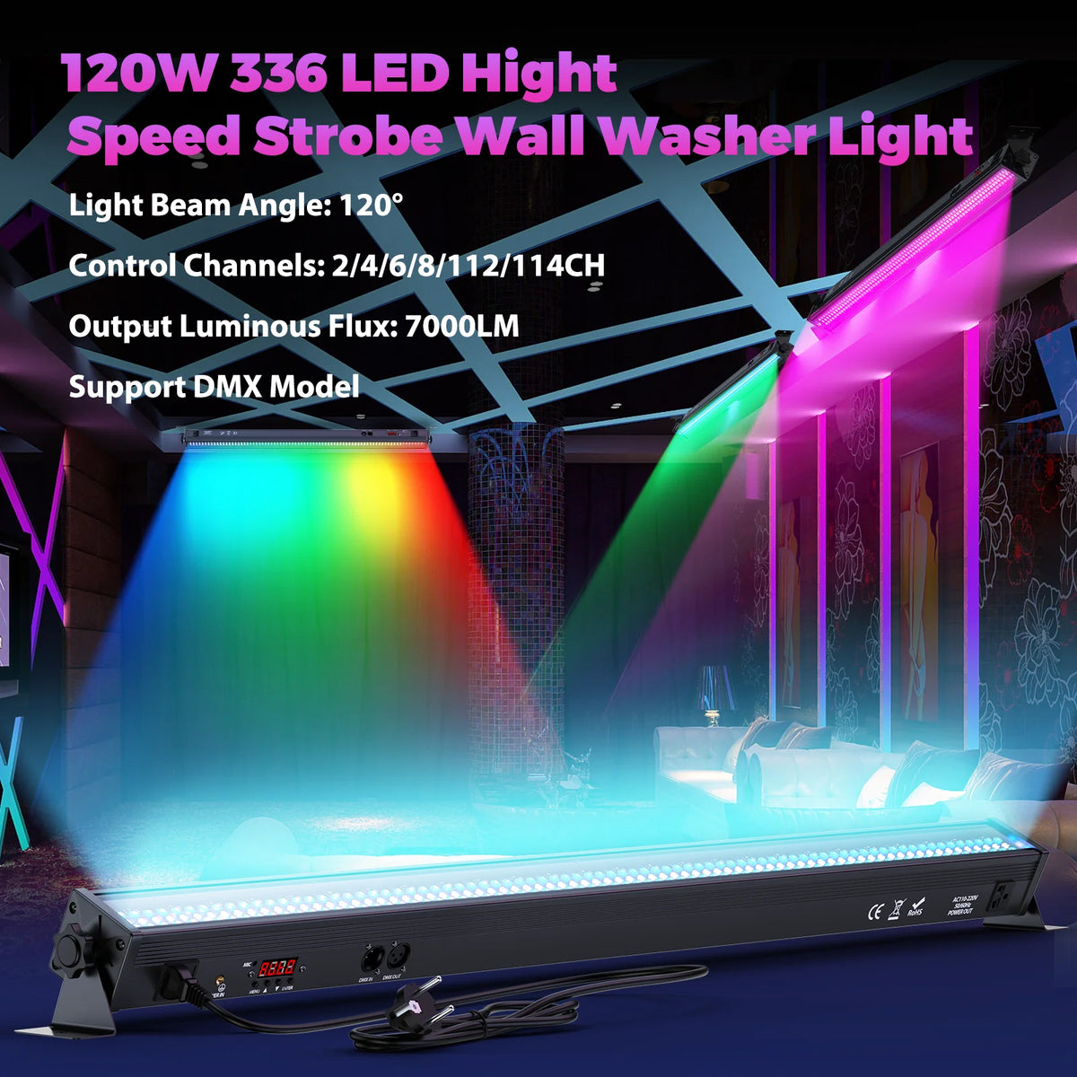 U'King 1/2Pcs 120W Wall Wash Light Bar RGB 336 LEDs Stage Lights 7000lm Wallwasher Lights For Home Nightclub Wedding Party Show