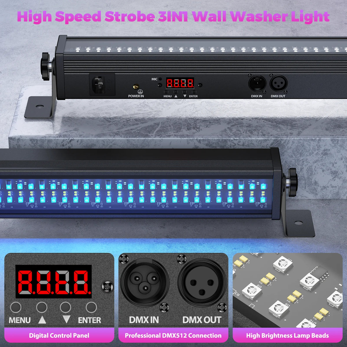 U'King 1/2Pcs 120W Wall Wash Light Bar RGB 336 LEDs Stage Lights 7000lm Wallwasher Lights For Home Nightclub Wedding Party Show