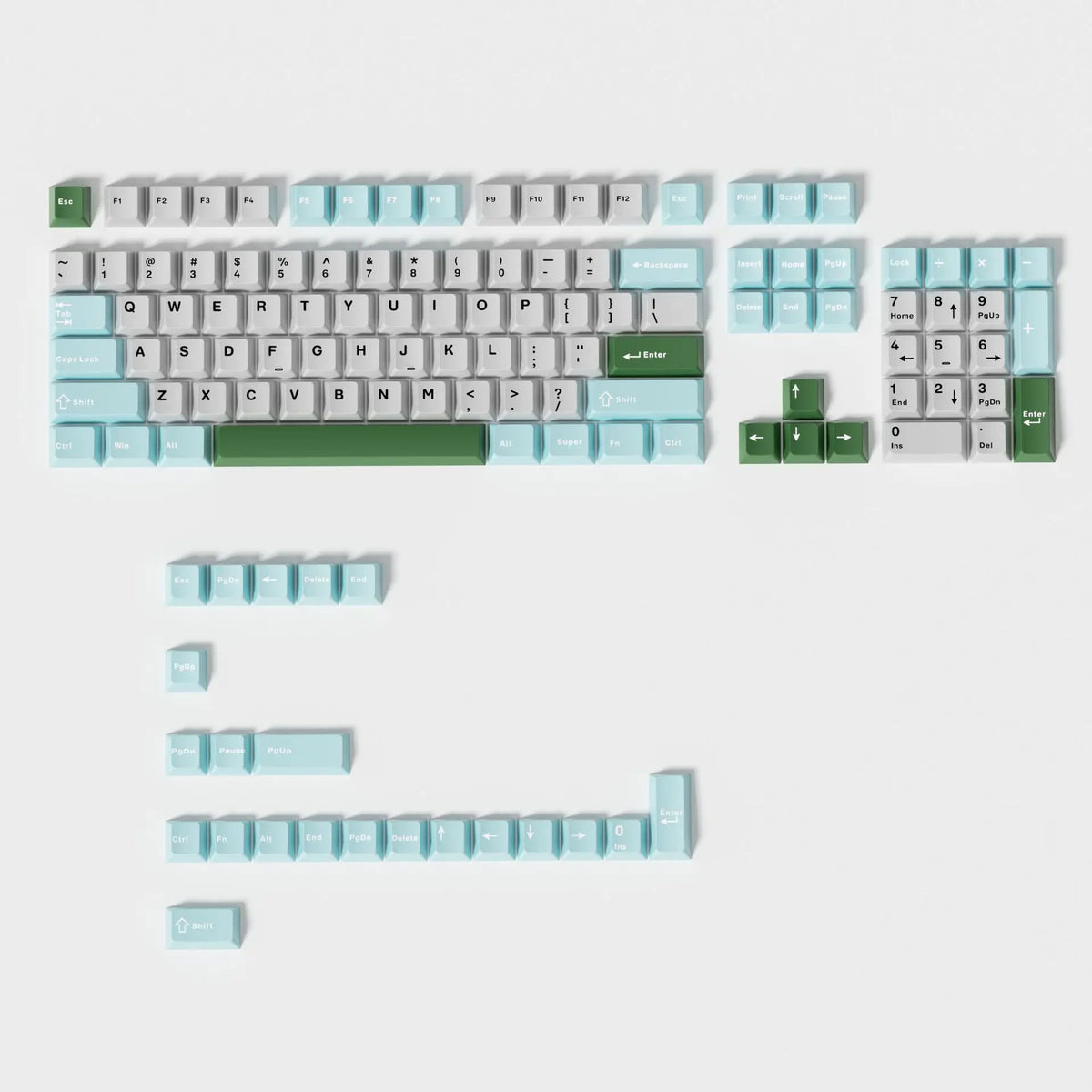 Ink Green PBT Double Shot Keycaps 132 Keys Cherry Profile Keyboard Keycaps for Cherry MX Switches Mechanical Gaming Keyboard