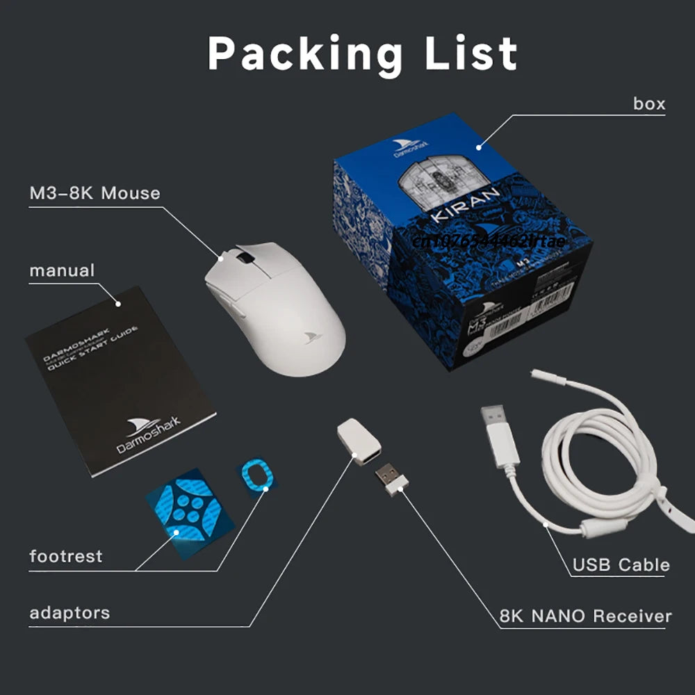 Darmoshark M3 Gaming Mouse Dual Mode 8K Wireless Tri-Mode PAW3395 Big Hand Macro Game Mouse 26000 DPI Lightweight Mice